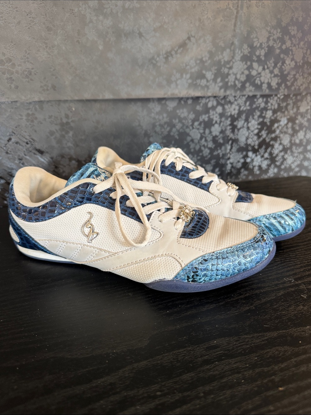 Baby Phat White and Blue Women's Sneakers with Snake-Texture Accents